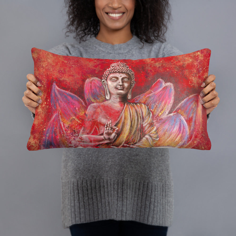 Basic Pillow - Buddha in Red, "Happiness is the path" image 2