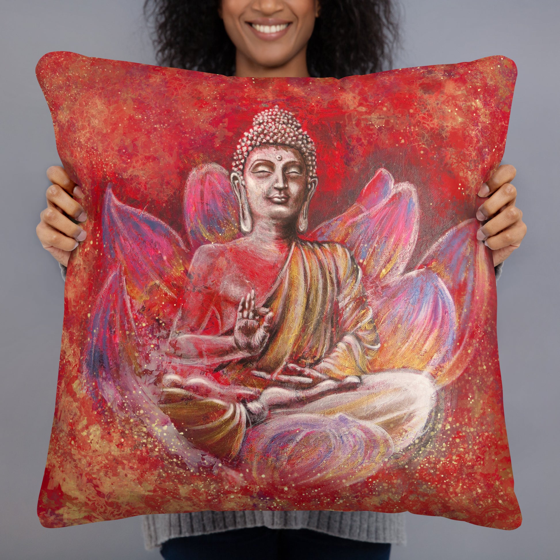 Basic Pillow - Buddha in Red, "Happiness is the path" image 4