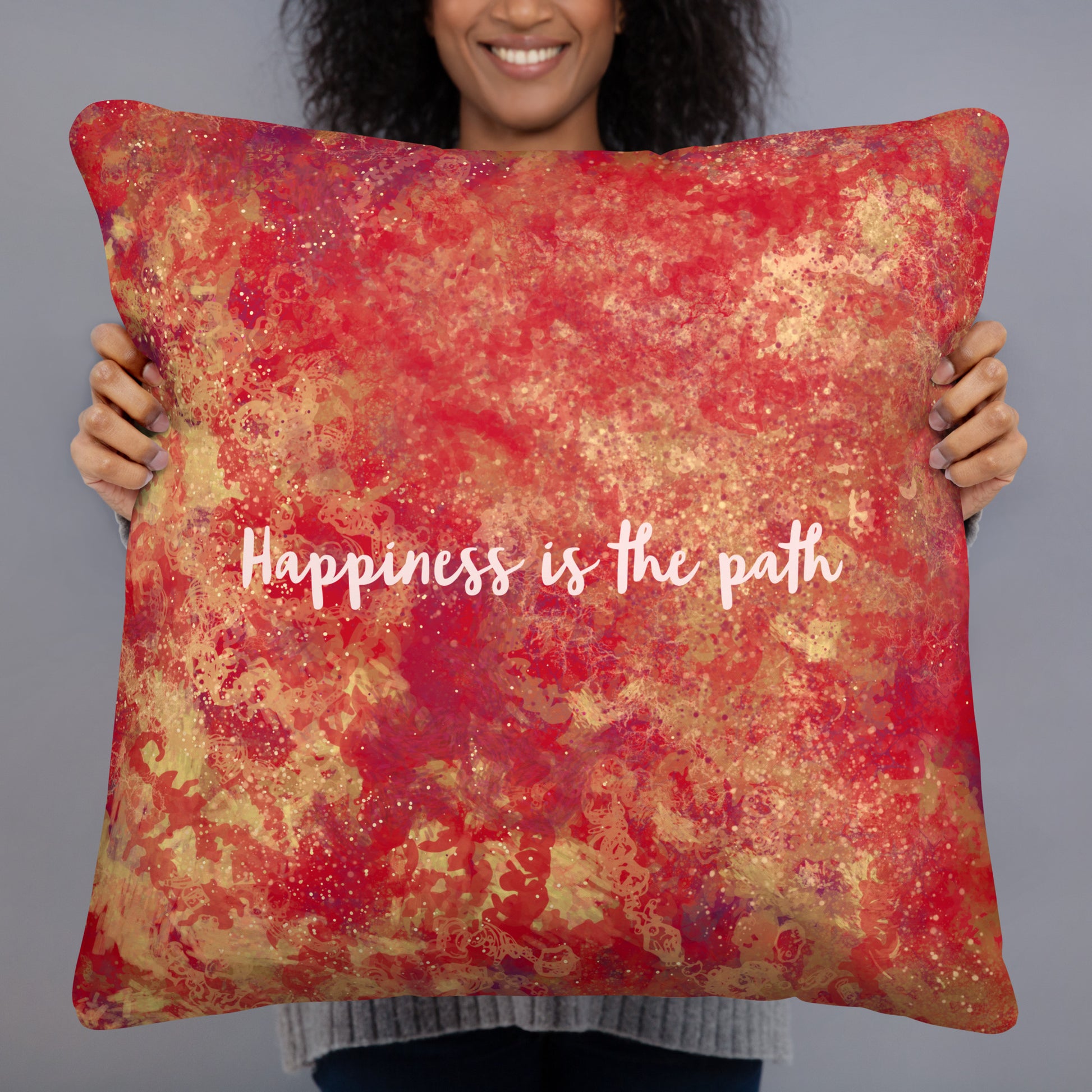 Basic Pillow - Buddha in Red, "Happiness is the path" image 5