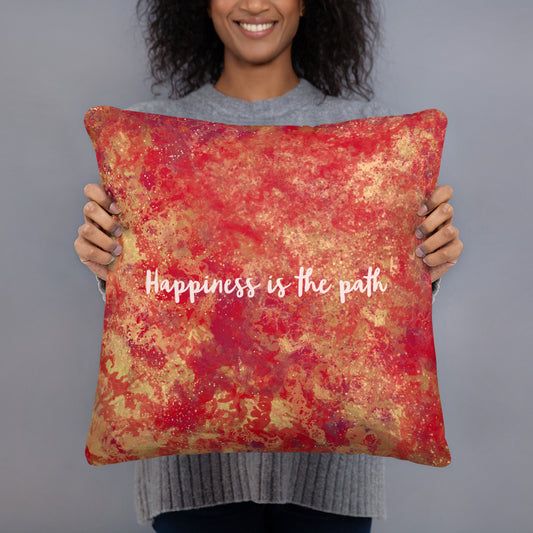 Basic Pillow - Buddha in Red, "Happiness is the path" image 1