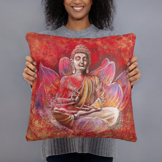 Basic Pillow - Buddha in Red, "Happiness is the path" image 0