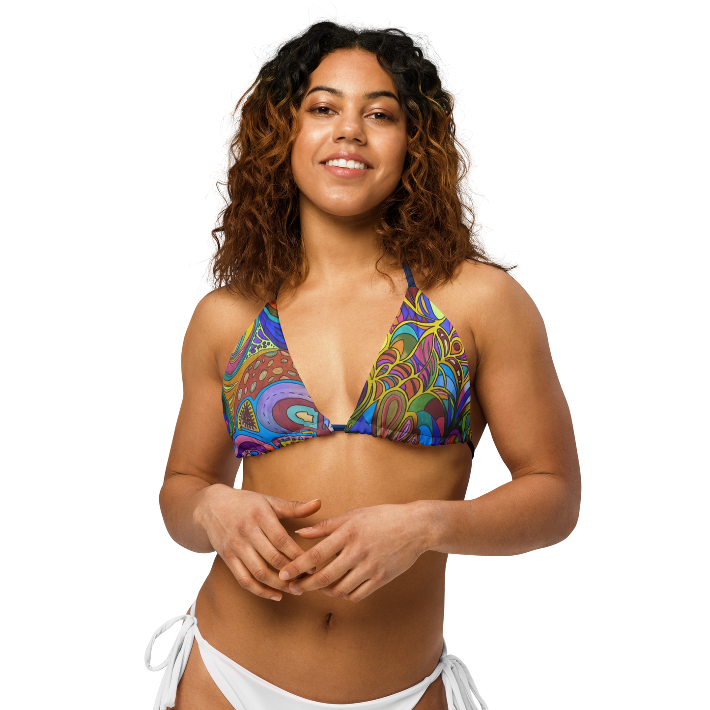 All-over print recycled string bikini top