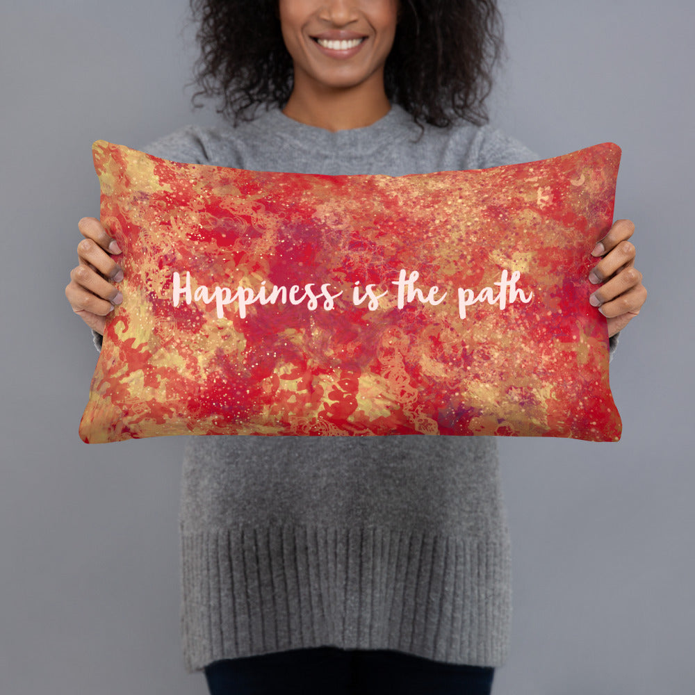 Basic Pillow - Buddha in Red, "Happiness is the path" image 3